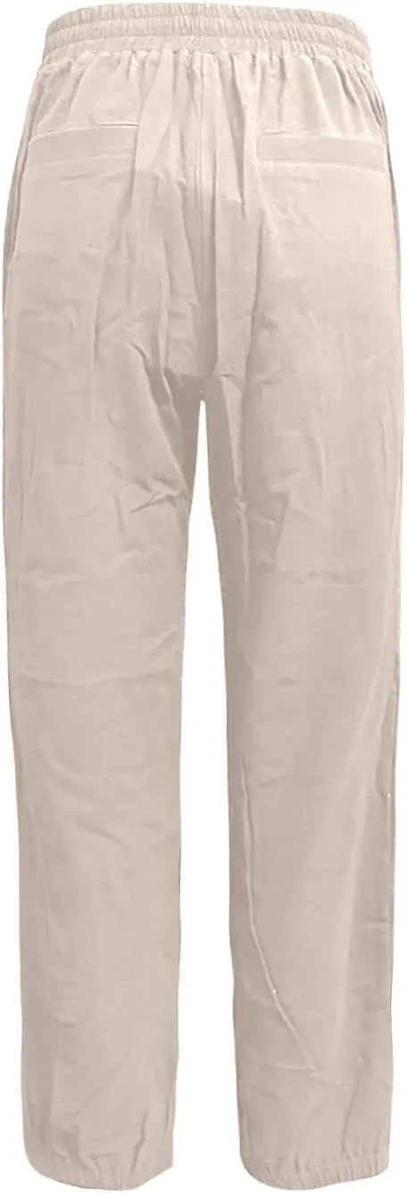 Miyaomn Womens Linen Pants for Summer Drawstring Elastic High Waist Casual Pants Loose Fit Beach Lounge Trousers with Pockets