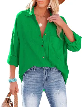 Oversized Button Down Shirts for Women Cotton Boyfriend Long Sleeve Work Blouses Tops