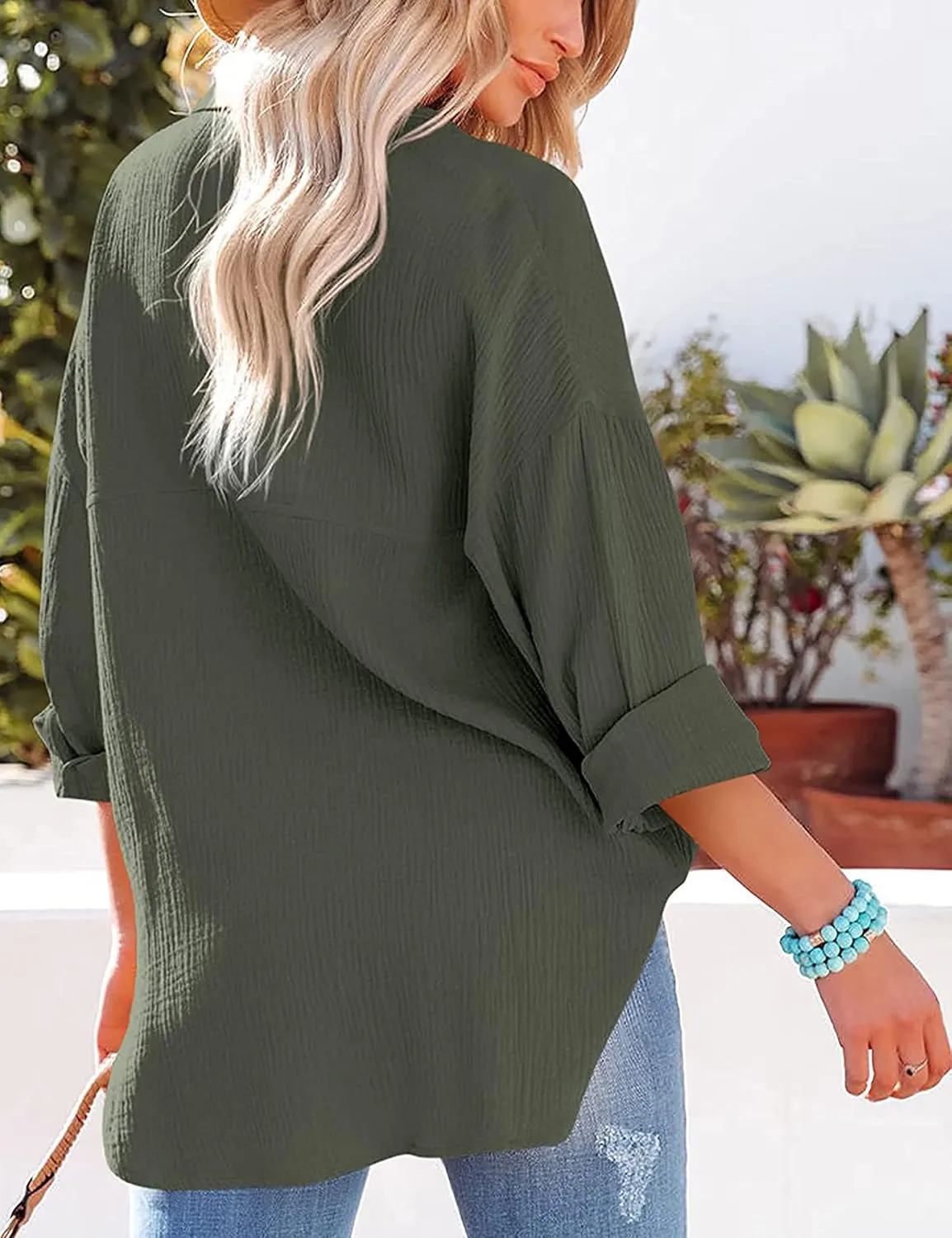 Oversized Button Down Shirts for Women Cotton Boyfriend Long Sleeve Work Blouses Tops