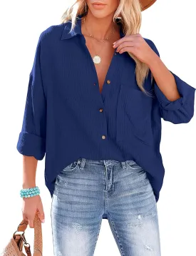 Oversized Button Down Shirts for Women Cotton Boyfriend Long Sleeve Work Blouses Tops