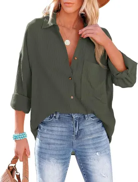 Oversized Button Down Shirts for Women Cotton Boyfriend Long Sleeve Work Blouses Tops