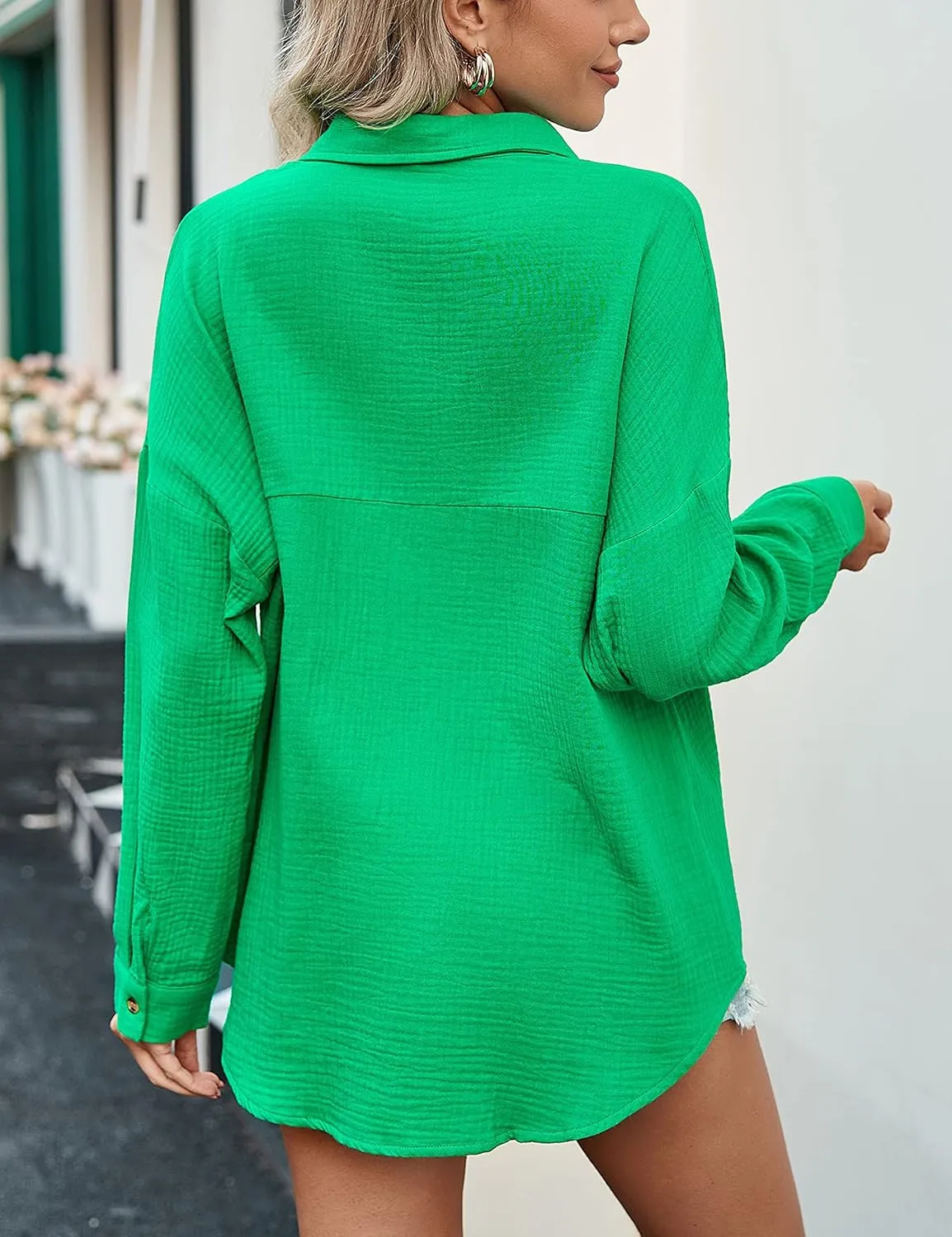 Oversized Button Down Shirts for Women Cotton Boyfriend Long Sleeve Work Blouses Tops