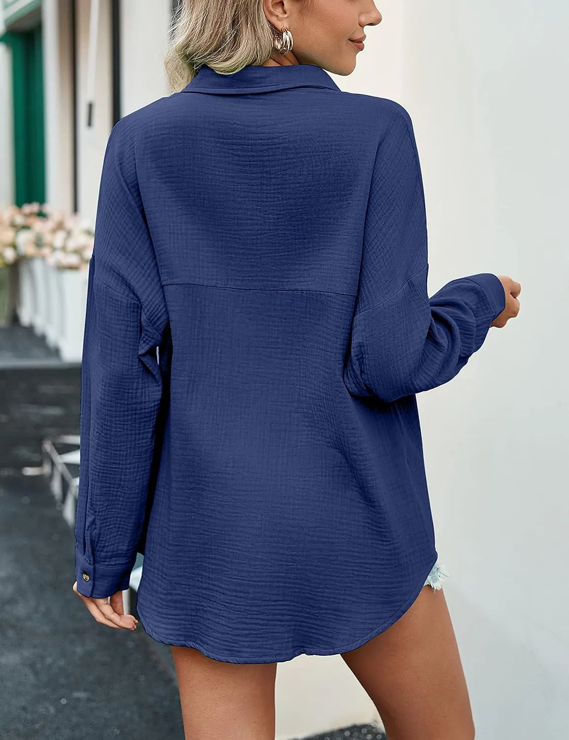 Oversized Button Down Shirts for Women Cotton Boyfriend Long Sleeve Work Blouses Tops