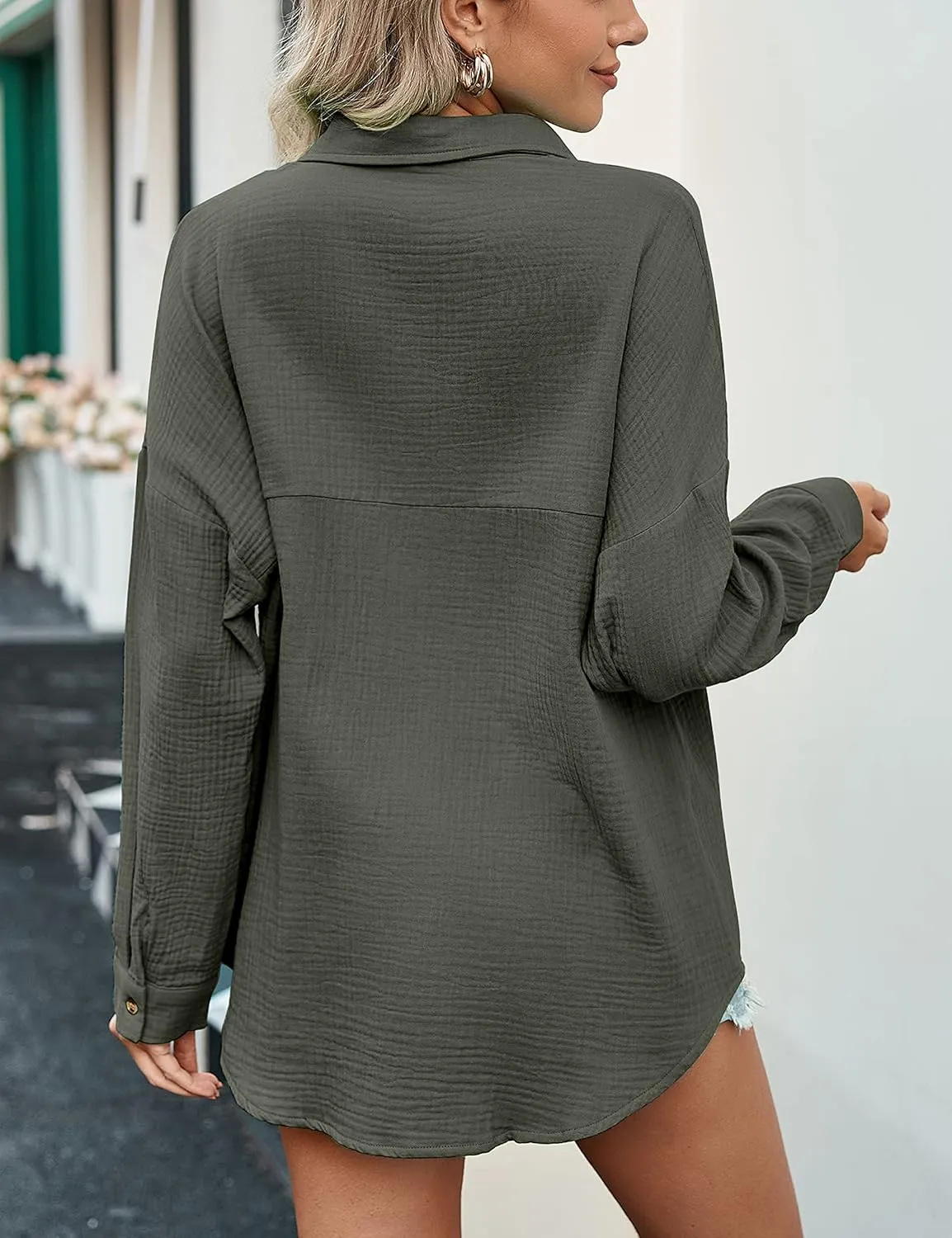 Oversized Button Down Shirts for Women Cotton Boyfriend Long Sleeve Work Blouses Tops