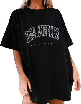 Oversized Summer T Shirts for Women Short Sleeve Graphic Tees Letter Print Summer Tops Vintage Loose Casual Blouses