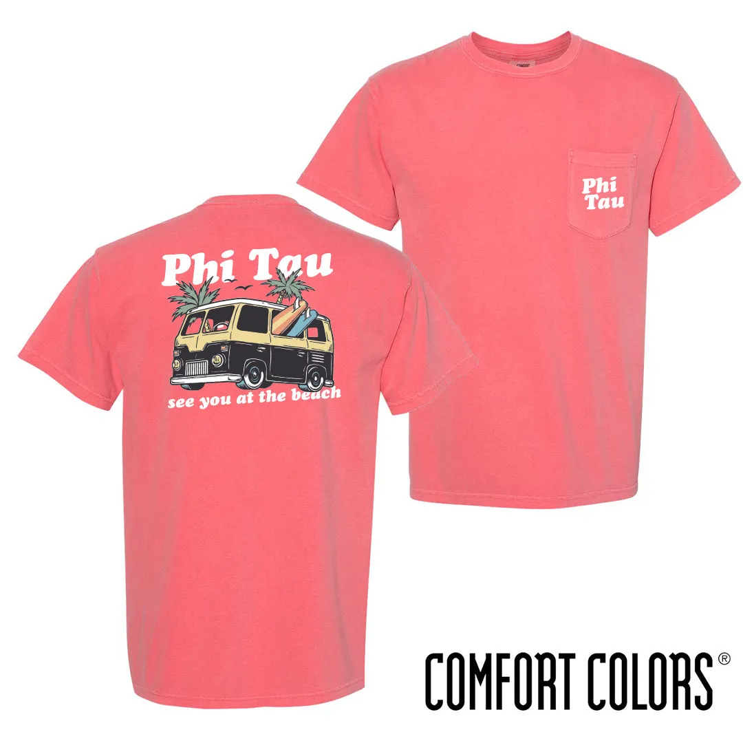 Phi Tau Comfort Colors Groovy Beach Short Sleeve Pocket Tee