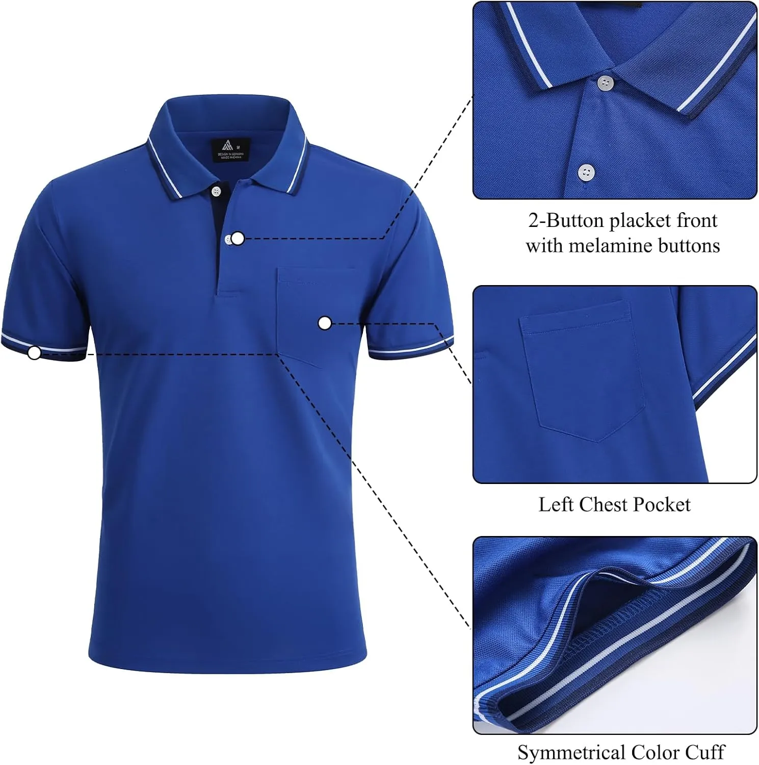 Polo Shirts for Men Short Sleeve Golf Polo with Pockets Moisture Wicking Tennis Shirt Summer Polo T-Shirts