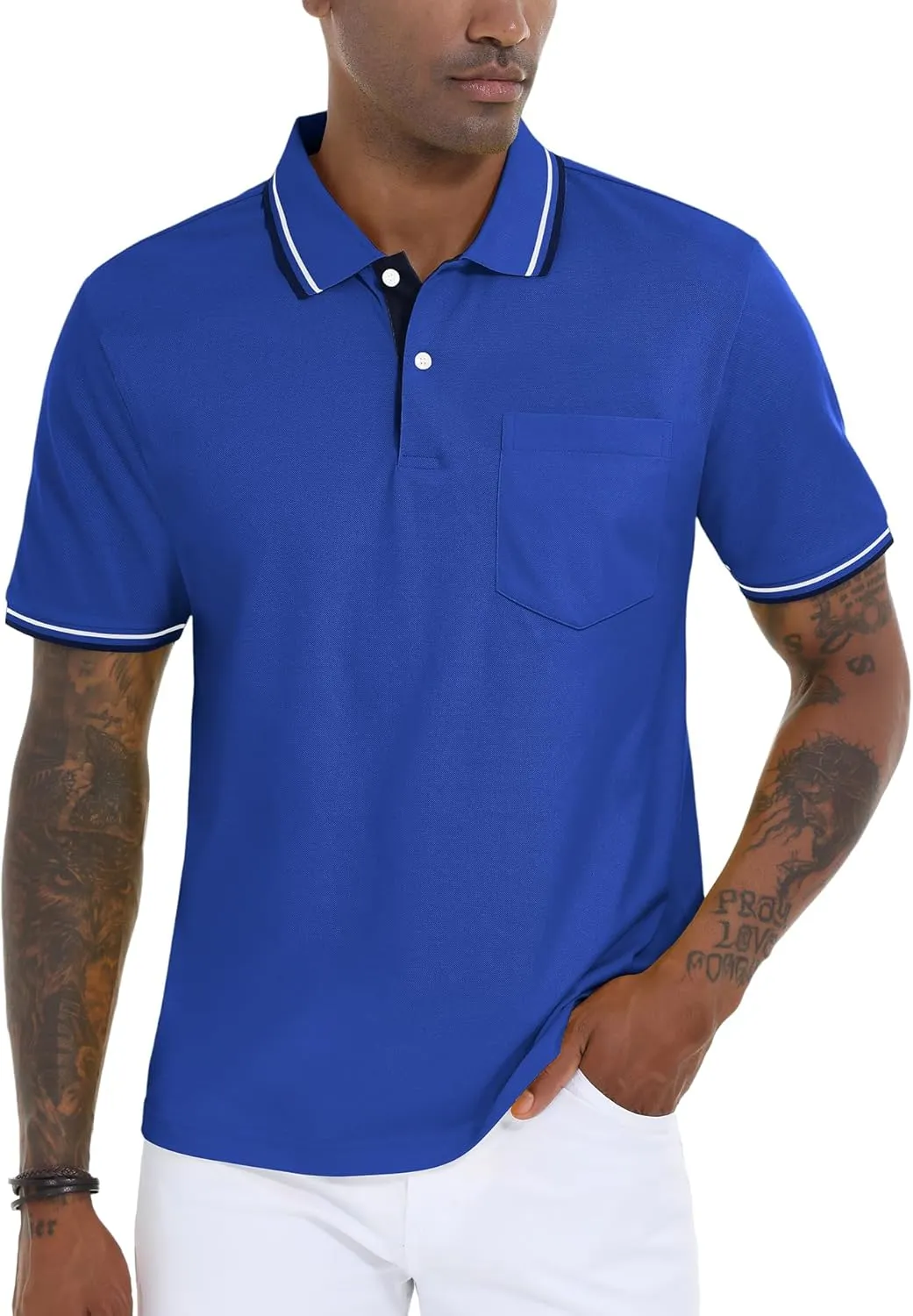 Polo Shirts for Men Short Sleeve Golf Polo with Pockets Moisture Wicking Tennis Shirt Summer Polo T-Shirts