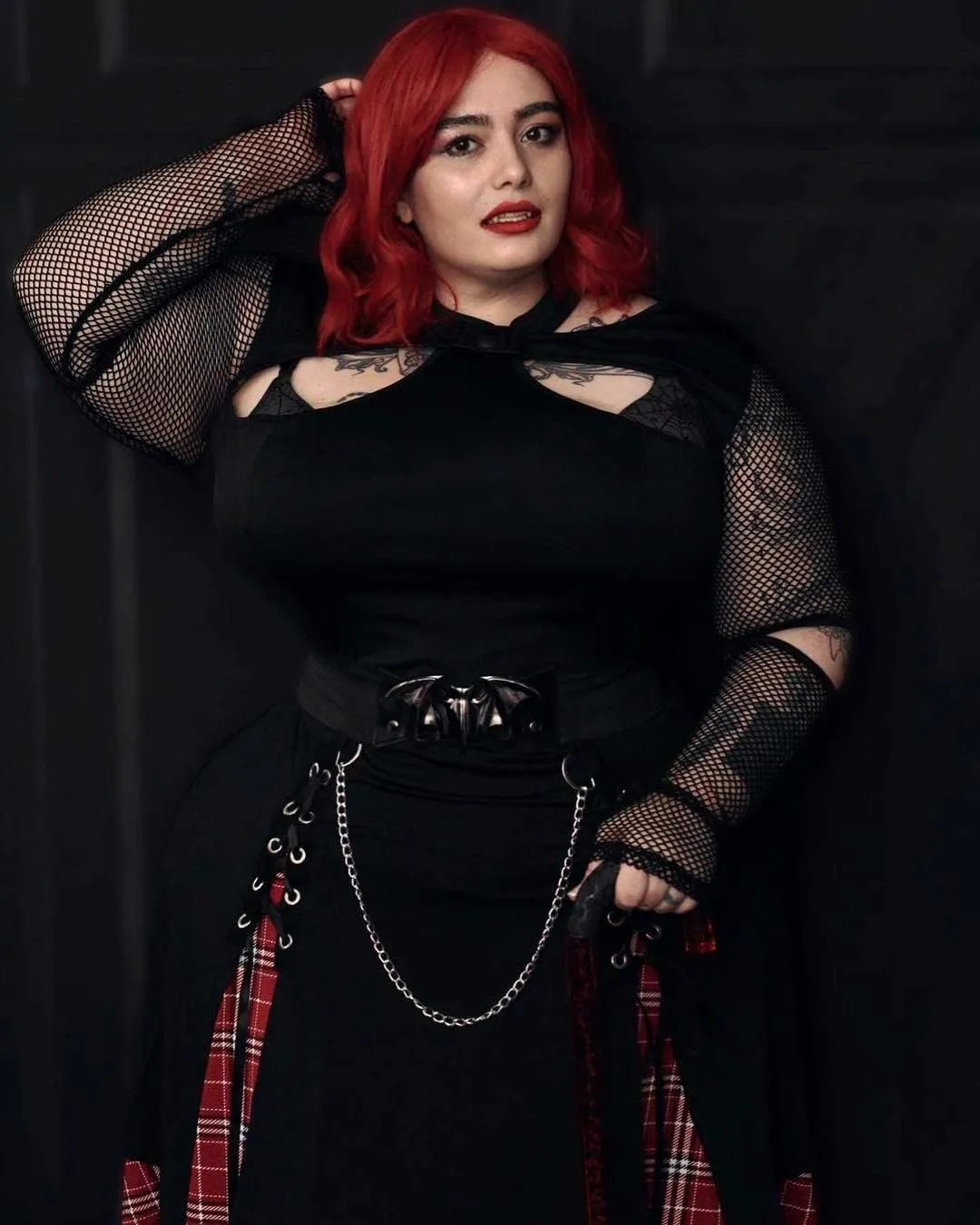 ROSE GAL Women's Plus Size Mini A-Line Gothic Skirt Casual Plain Chain Detail High Waisted Short Stitching Plaid Pleated