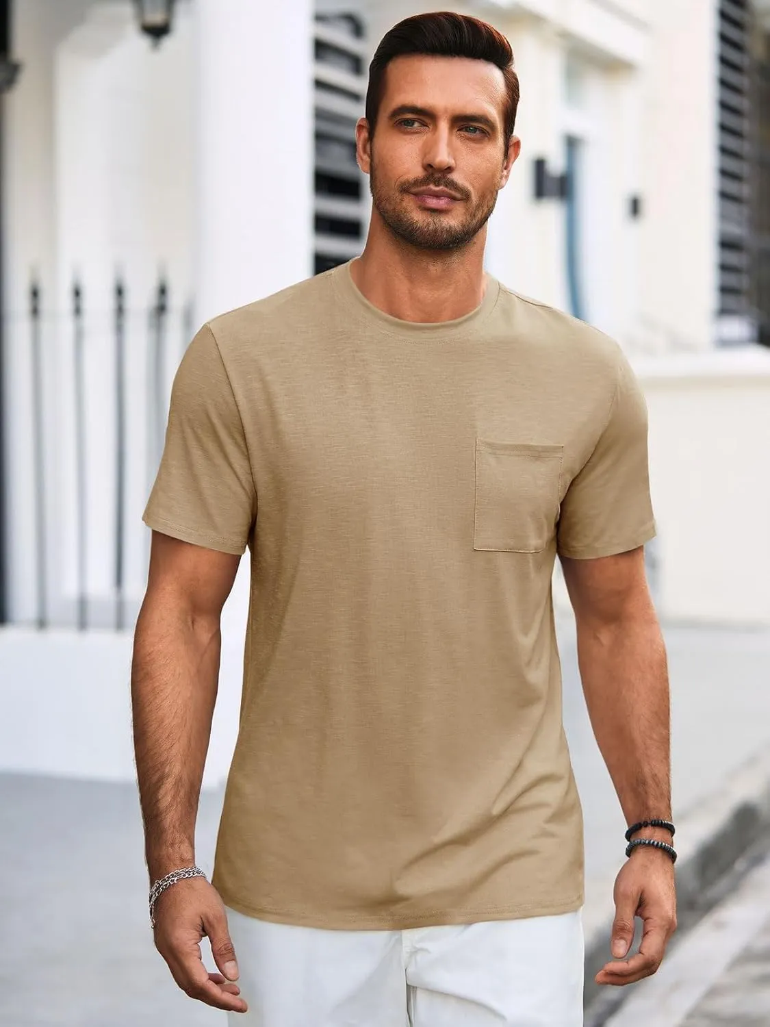 Runcati Mens Short Sleeve T Shirts Crew Neck Casual Summer Basic Shirt Lightweight Tee Tops with Pocket