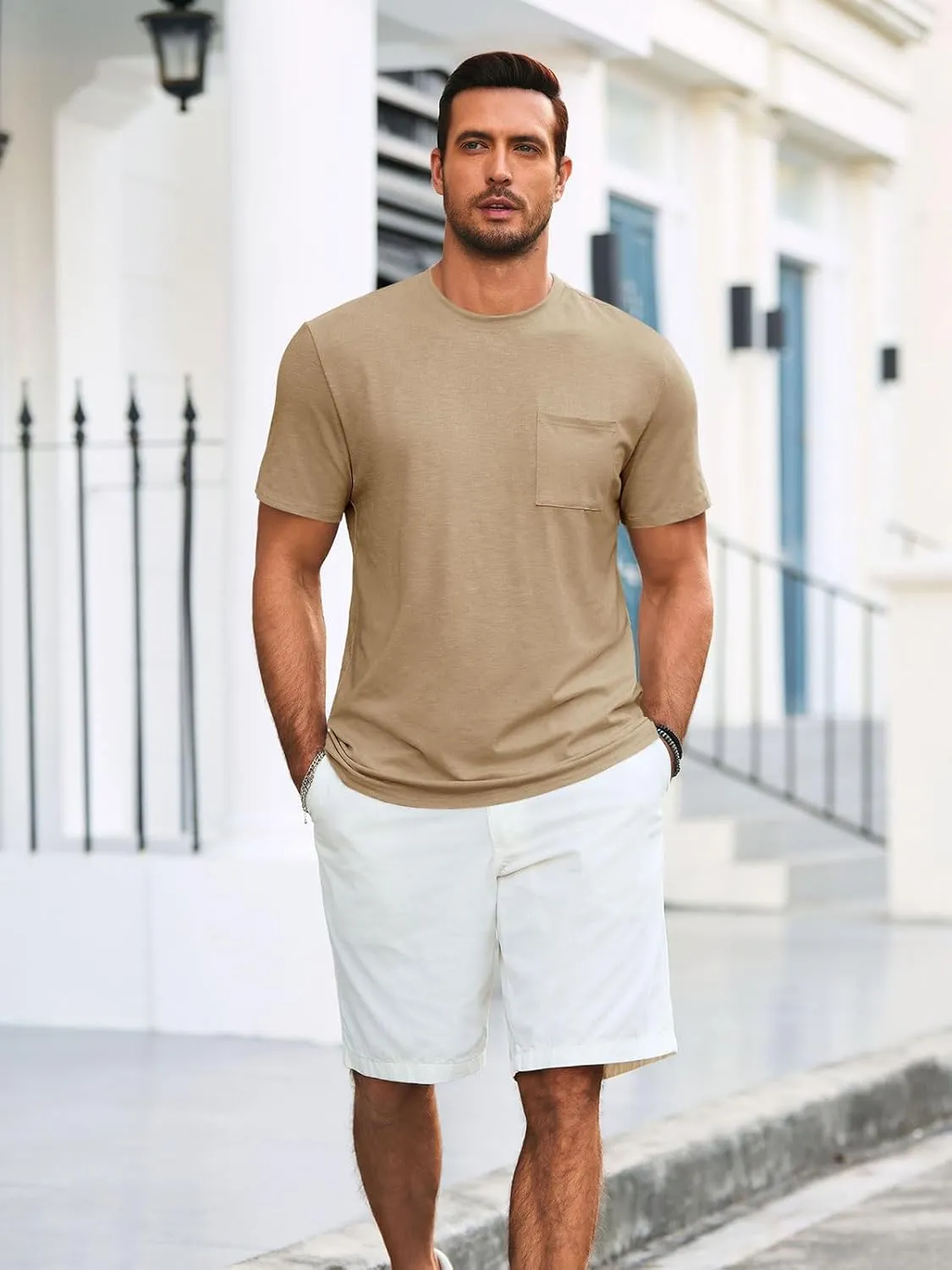 Runcati Mens Short Sleeve T Shirts Crew Neck Casual Summer Basic Shirt Lightweight Tee Tops with Pocket