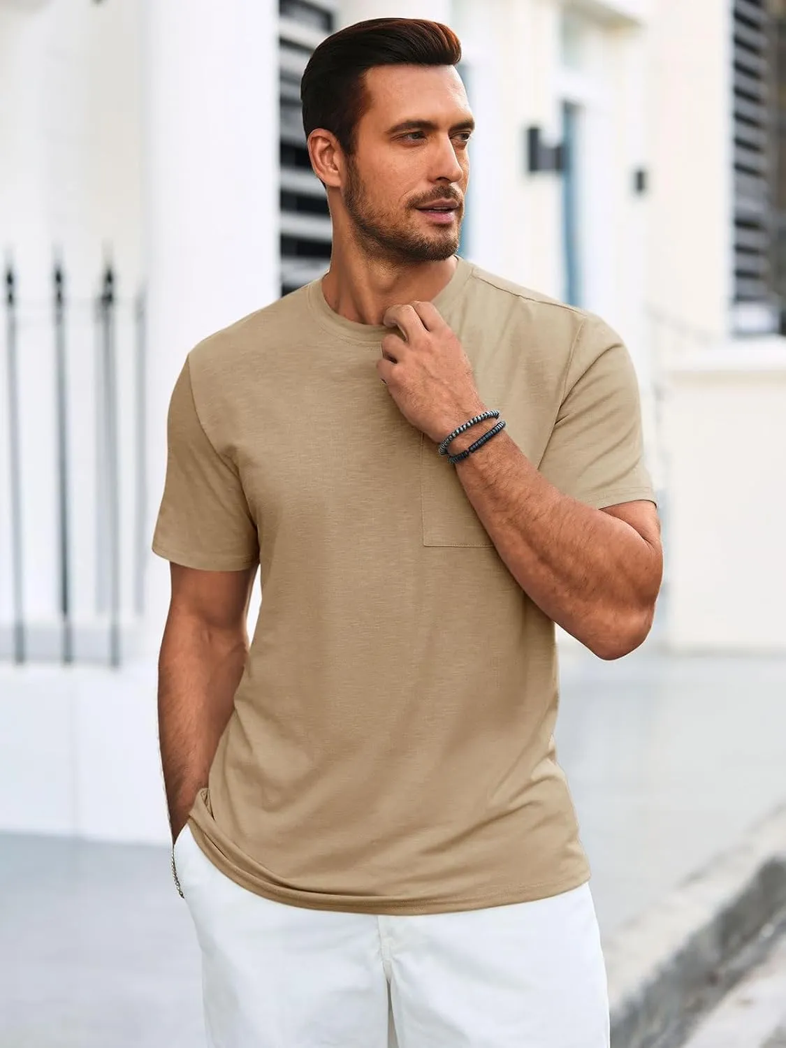 Runcati Mens Short Sleeve T Shirts Crew Neck Casual Summer Basic Shirt Lightweight Tee Tops with Pocket