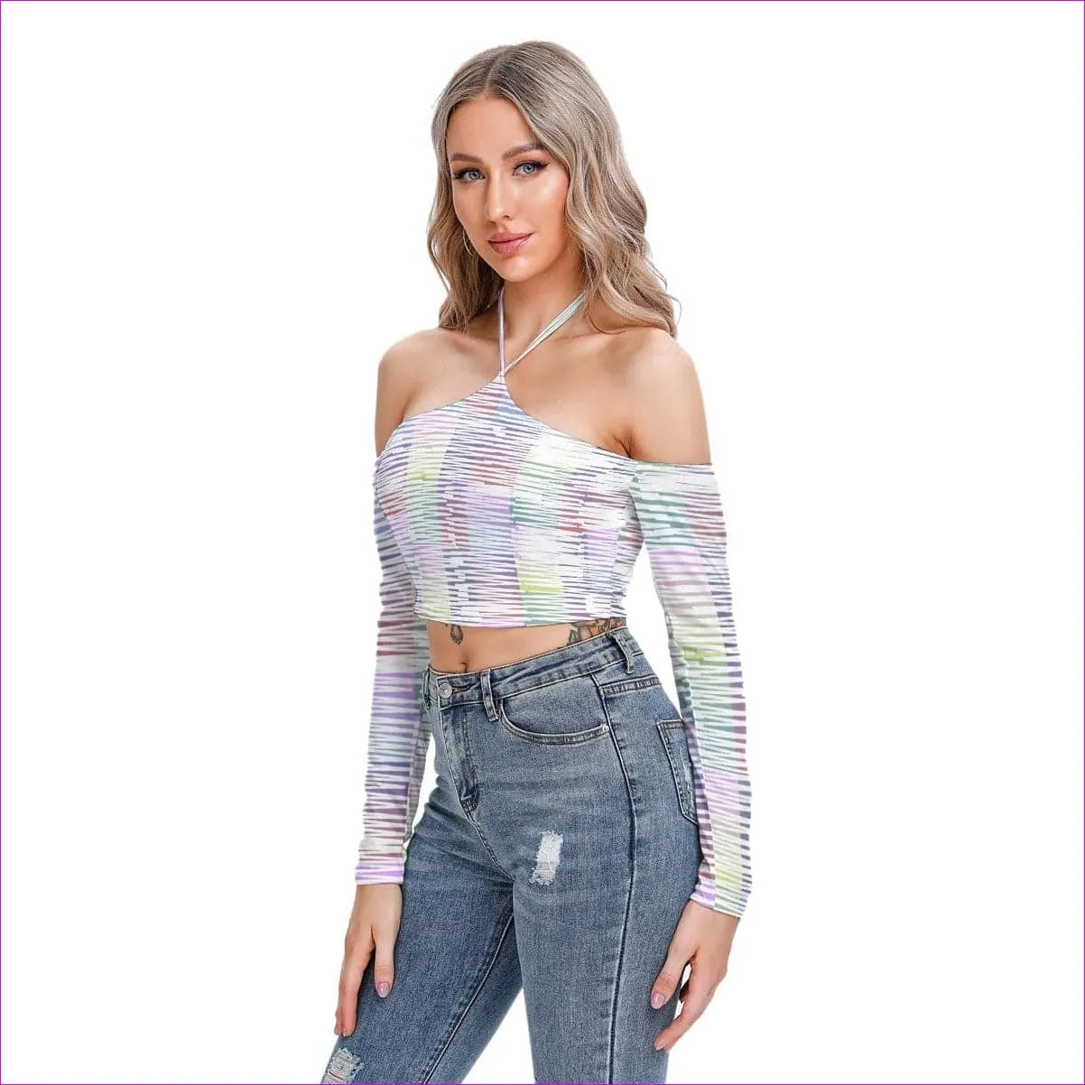 Scribbled Women's & Teen's Halter Lace-up Top