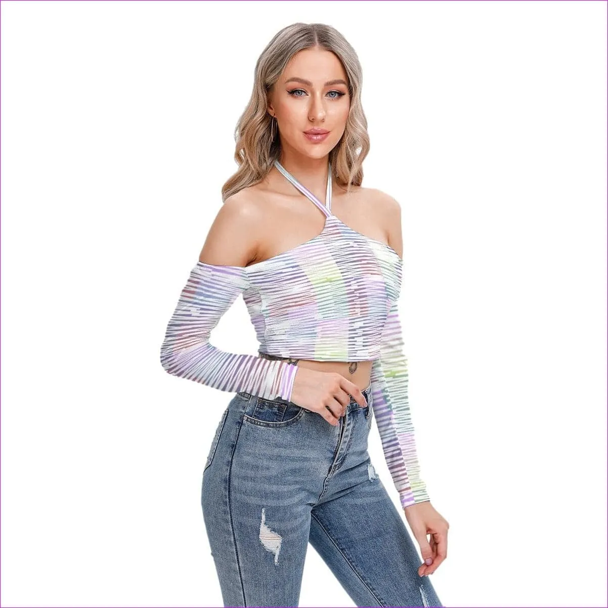 Scribbled Women's & Teen's Halter Lace-up Top