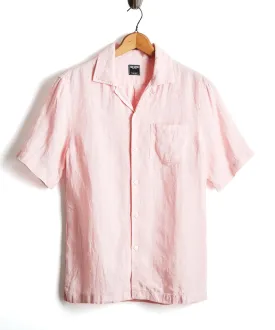 Short Sleeve Linen Camp Collar Shirt in Pink