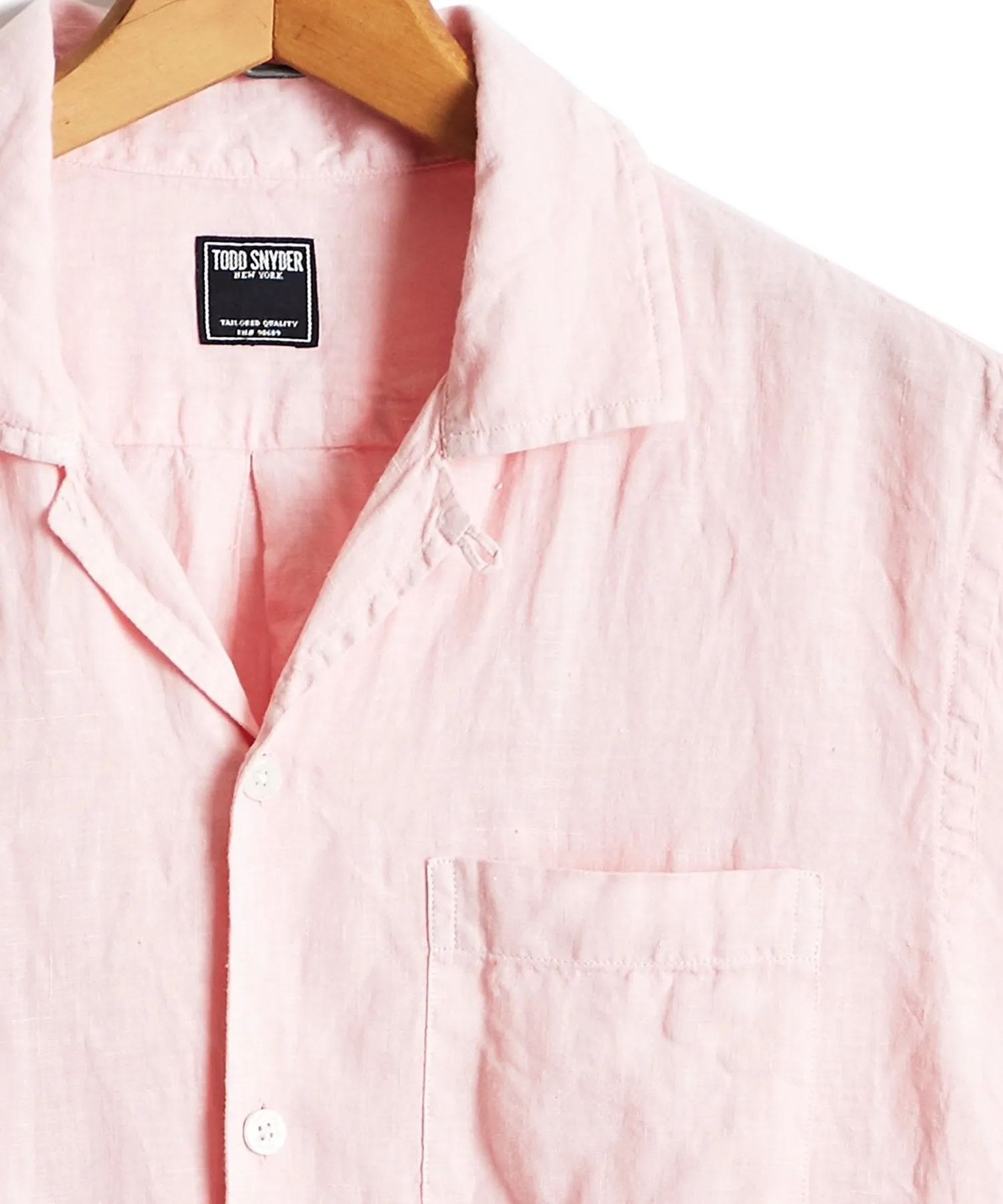 Short Sleeve Linen Camp Collar Shirt in Pink