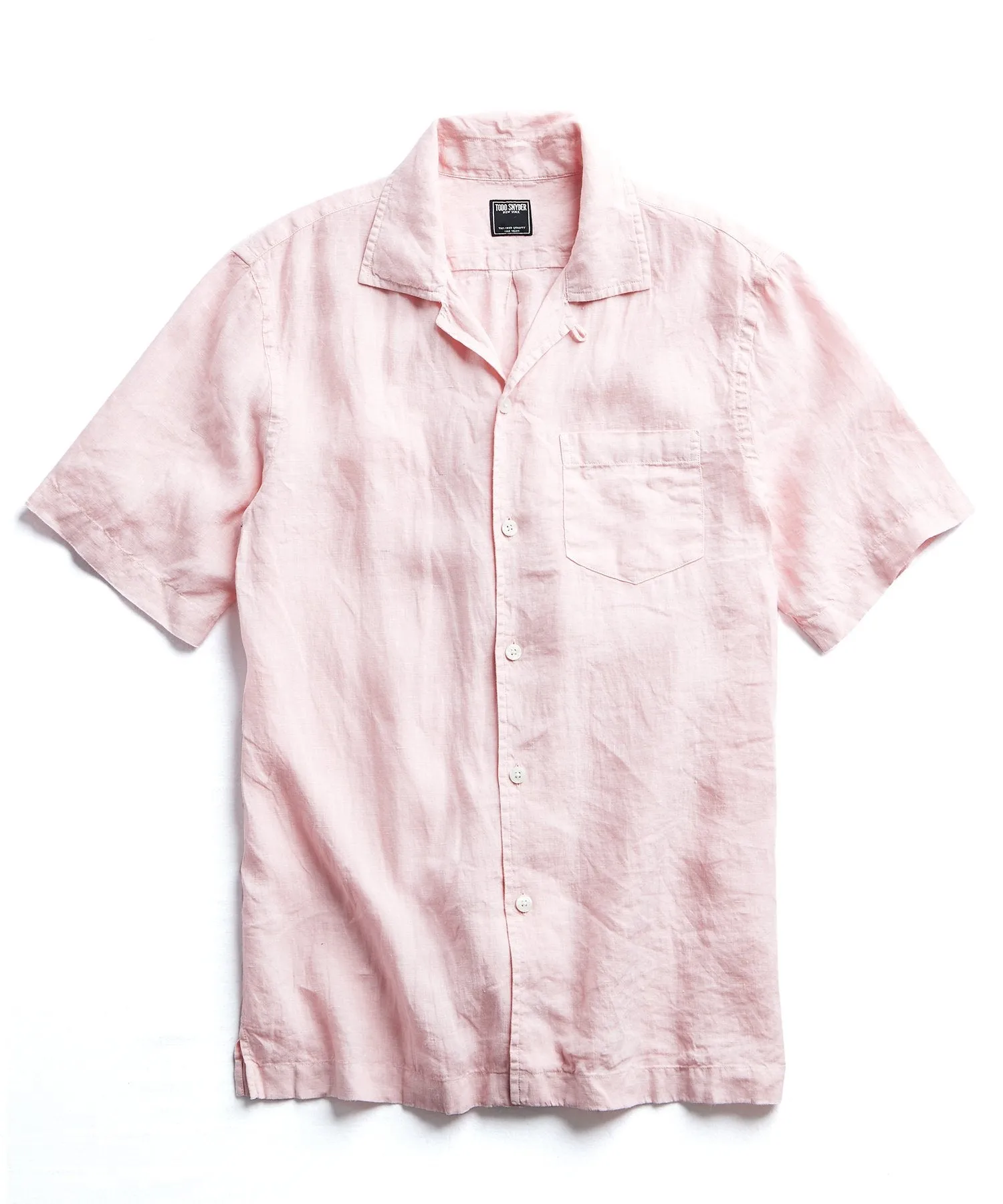 Short Sleeve Linen Camp Collar Shirt in Pink