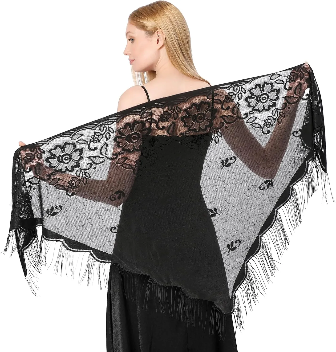 simarro Women Lace Wraps Shawls Soft Mesh Fringe WrapsTriangle Scarf Shawl for Wedding Evening Party Dresses