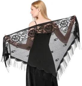 simarro Women Lace Wraps Shawls Soft Mesh Fringe WrapsTriangle Scarf Shawl for Wedding Evening Party Dresses