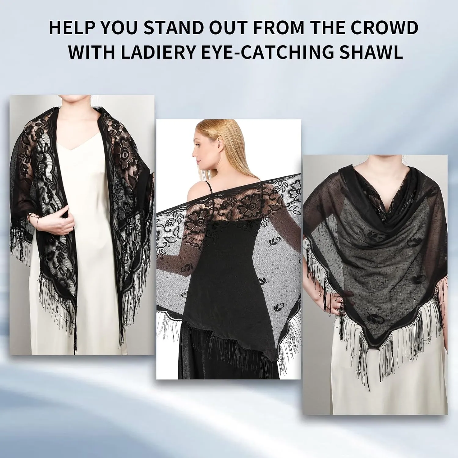 simarro Women Lace Wraps Shawls Soft Mesh Fringe WrapsTriangle Scarf Shawl for Wedding Evening Party Dresses