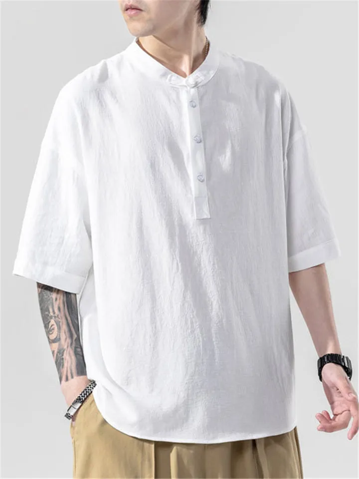 Solid Color Round Neck Loose Cotton T-Shirts
