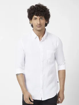 Spykar Men White Linen Regular Slim Fit Full Sleeve Plain Shirt