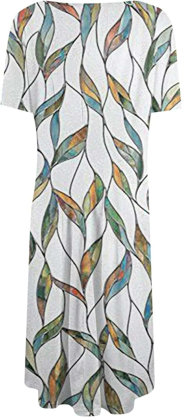 Summer Dresses for Women 2025 Short Sleeve Dresses Empire Waist Wrap Dress Business Boho Dress Midi with Pocket