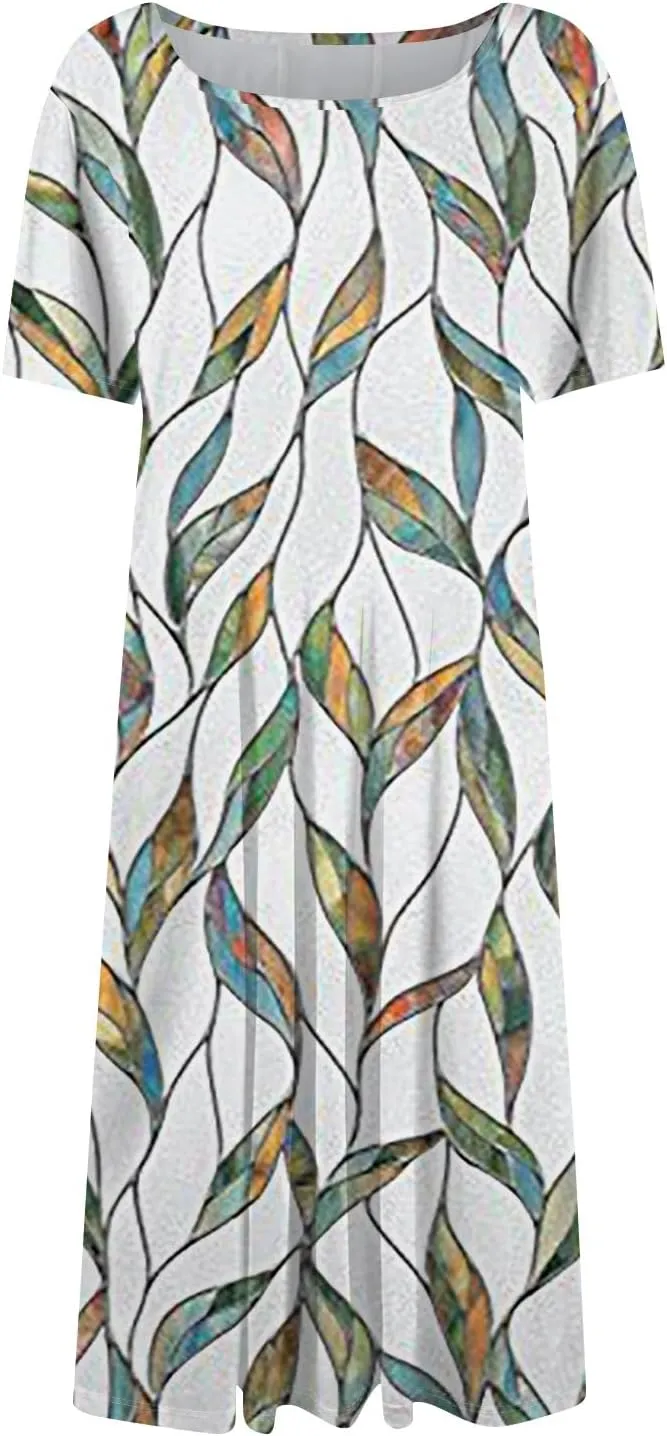 Summer Dresses for Women 2025 Short Sleeve Dresses Empire Waist Wrap Dress Business Boho Dress Midi with Pocket