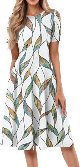 Summer Dresses for Women 2025 Short Sleeve Dresses Empire Waist Wrap Dress Business Boho Dress Midi with Pocket