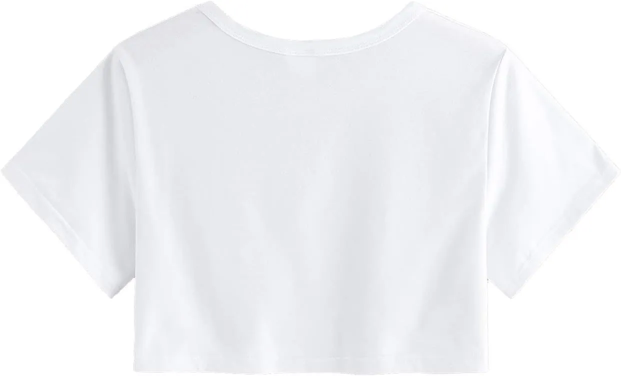SweatyRocks Women's Summer Letter Print Crop Top T-Shirts Casual Short Sleeve Cropped Tee
