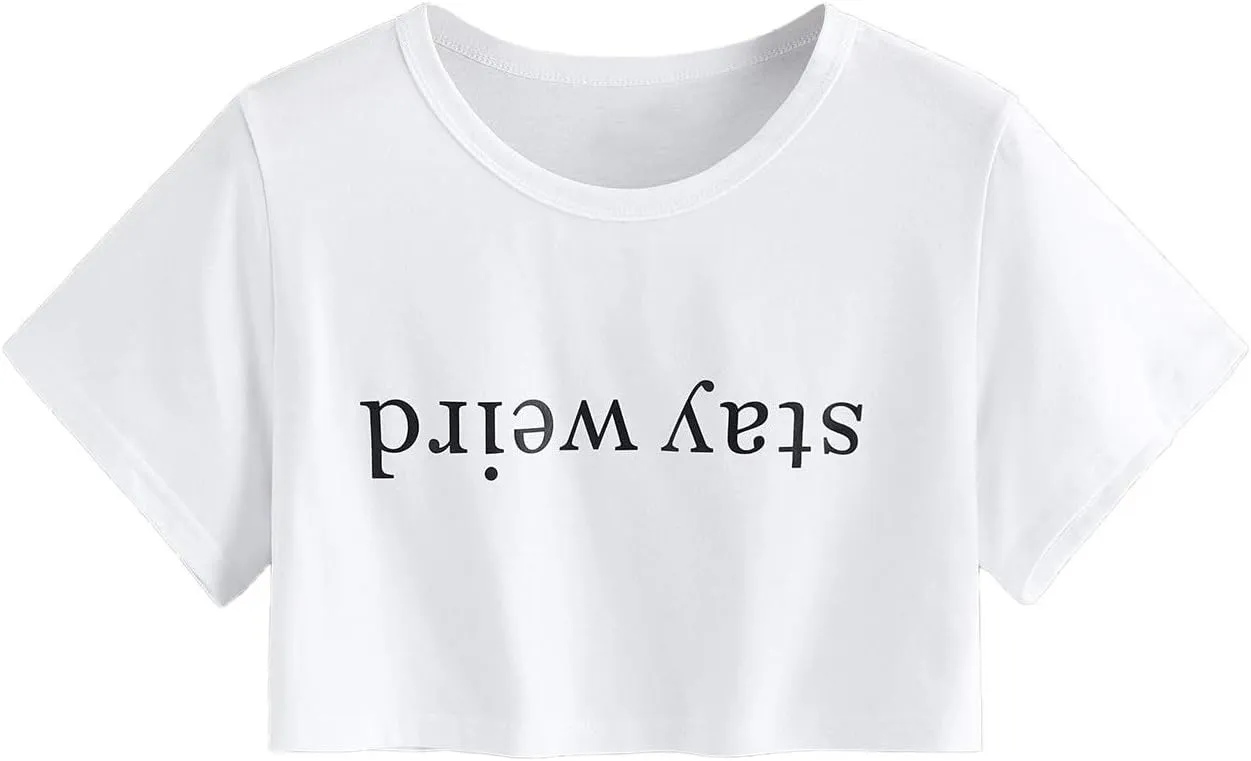 SweatyRocks Women's Summer Letter Print Crop Top T-Shirts Casual Short Sleeve Cropped Tee