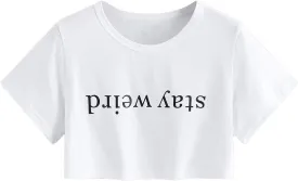 SweatyRocks Women's Summer Letter Print Crop Top T-Shirts Casual Short Sleeve Cropped Tee
