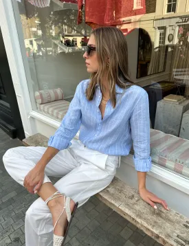 The Boyfriend: Linen, Sky Blue Stripe
