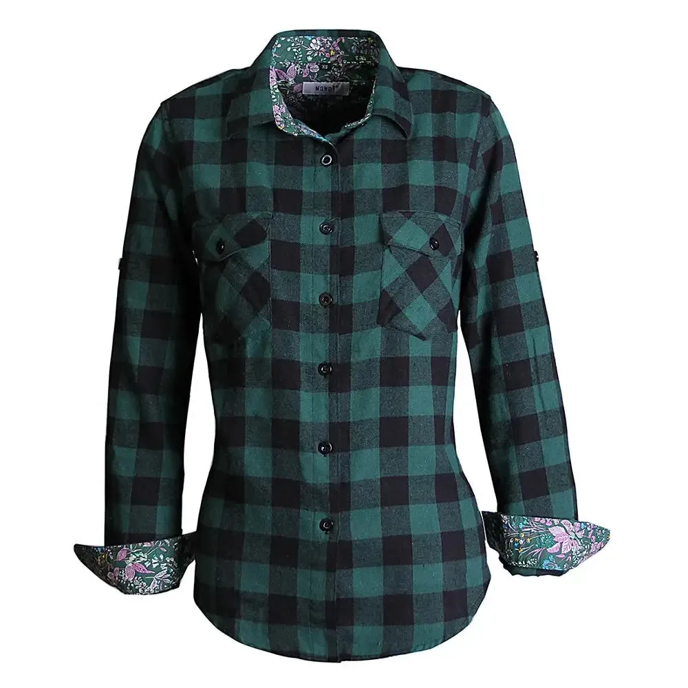 Uniwim Women Tops Collared Button Down shirts Ladies Blouses Roll up Long Sleeve Western Tartan Plaid Flannel Shirt  Hot Sale plus size