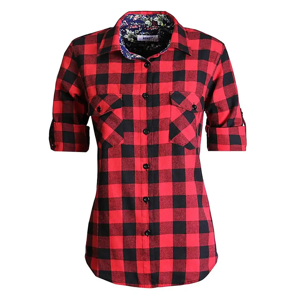 Uniwim Women Tops Collared Button Down shirts Ladies Blouses Roll up Long Sleeve Western Tartan Plaid Flannel Shirt  Hot Sale plus size