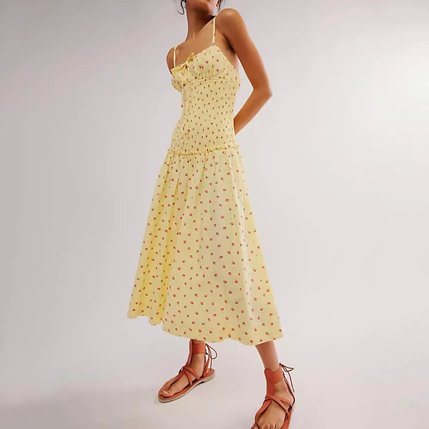 Women Floral Maxi Dress Y2k Sleeveless Backless Spaghetti Strap A-Line Long Flowy Dress Summer Vacation Sundress