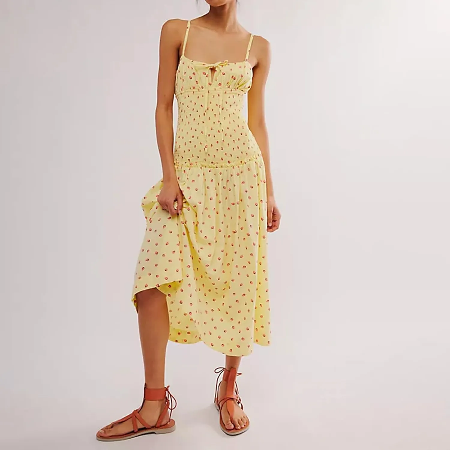Women Floral Maxi Dress Y2k Sleeveless Backless Spaghetti Strap A-Line Long Flowy Dress Summer Vacation Sundress