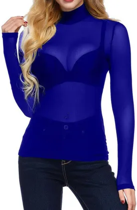 Women Y2K Sexy See Through Shirts Mesh Sheer Tops Long Sleeve Slim Fit Layering Top Blouse E Gril Streetwear 