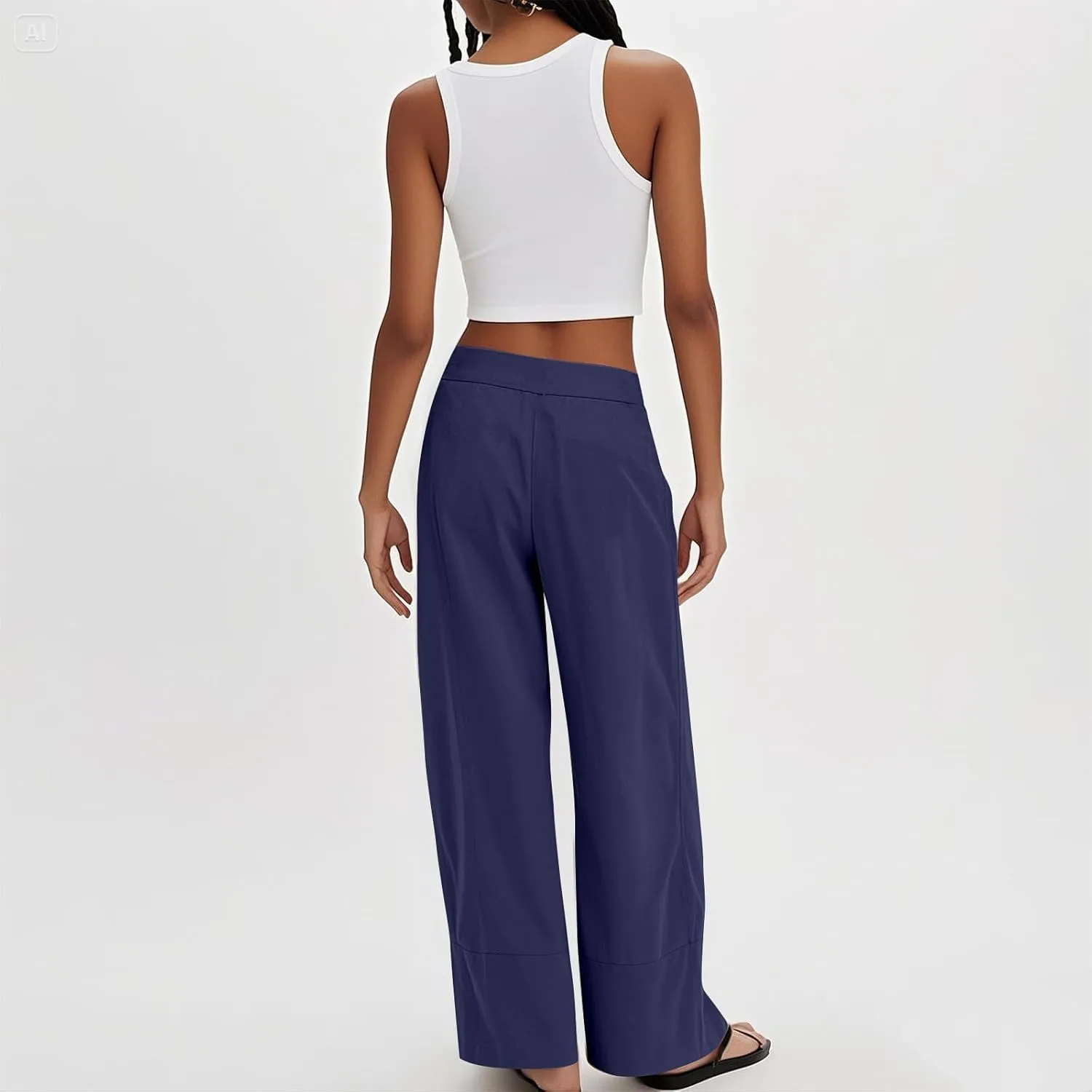 Women's Cotton Linen Palazzo Pants Summer Baggy Casual Wide Leg Pants High Waisted Flowy Lounge Trousers with Pockets