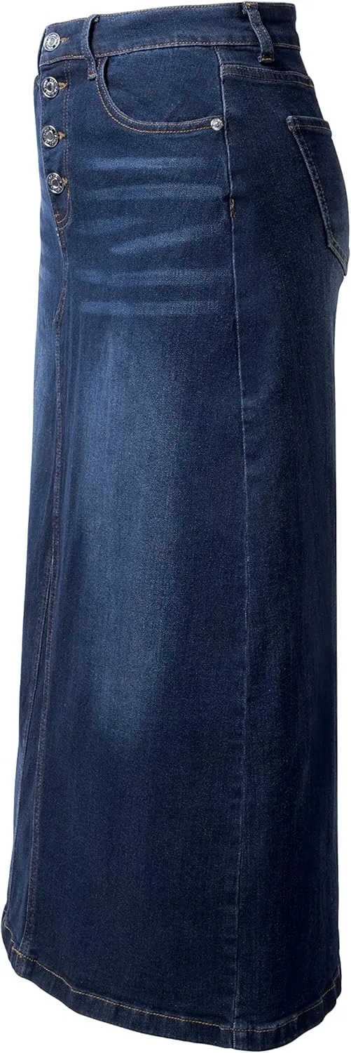 Women's Maxi Pencil Jean Skirt- High Waisted A-Line Long Denim Skirts for Ladies- Blue Jean Skirt