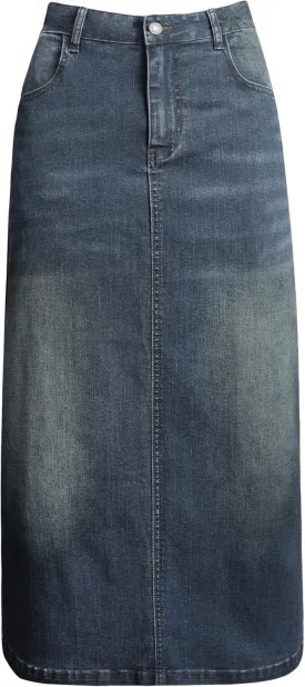 Women's Maxi Pencil Jean Skirt- High Waisted A-Line Long Denim Skirts for Ladies- Blue Jean Skirt