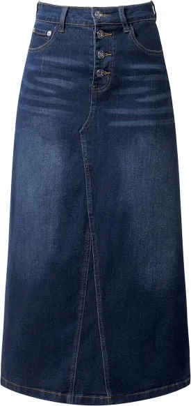Women's Maxi Pencil Jean Skirt- High Waisted A-Line Long Denim Skirts for Ladies- Blue Jean Skirt