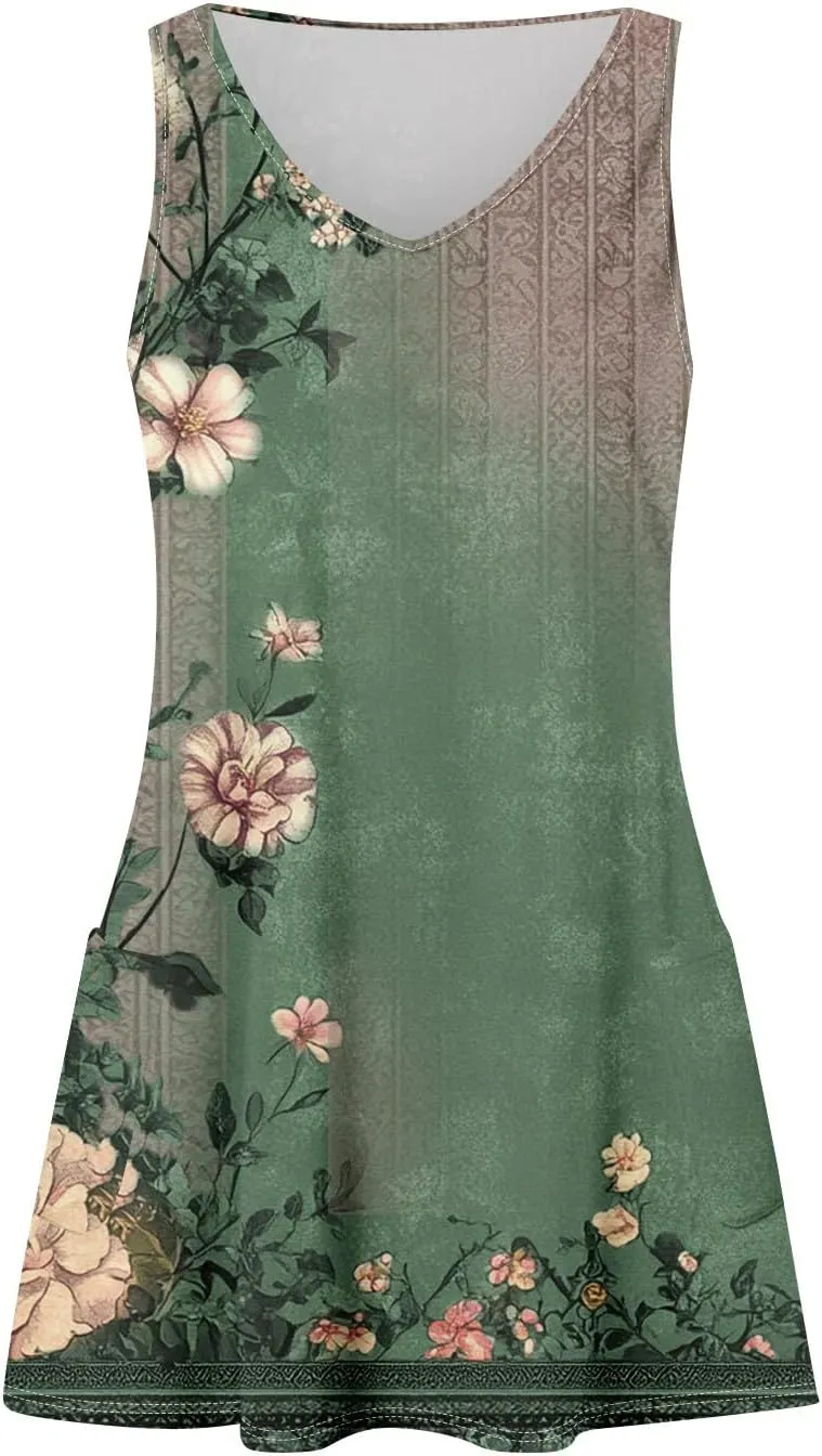 Womens Summer Dresses V Neck Vacation Dress with Pocket Casual Beach Swimsuit Coverup Printed 2025 Sundress