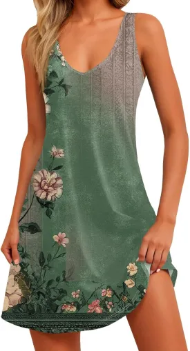 Womens Summer Dresses V Neck Vacation Dress with Pocket Casual Beach Swimsuit Coverup Printed 2025 Sundress