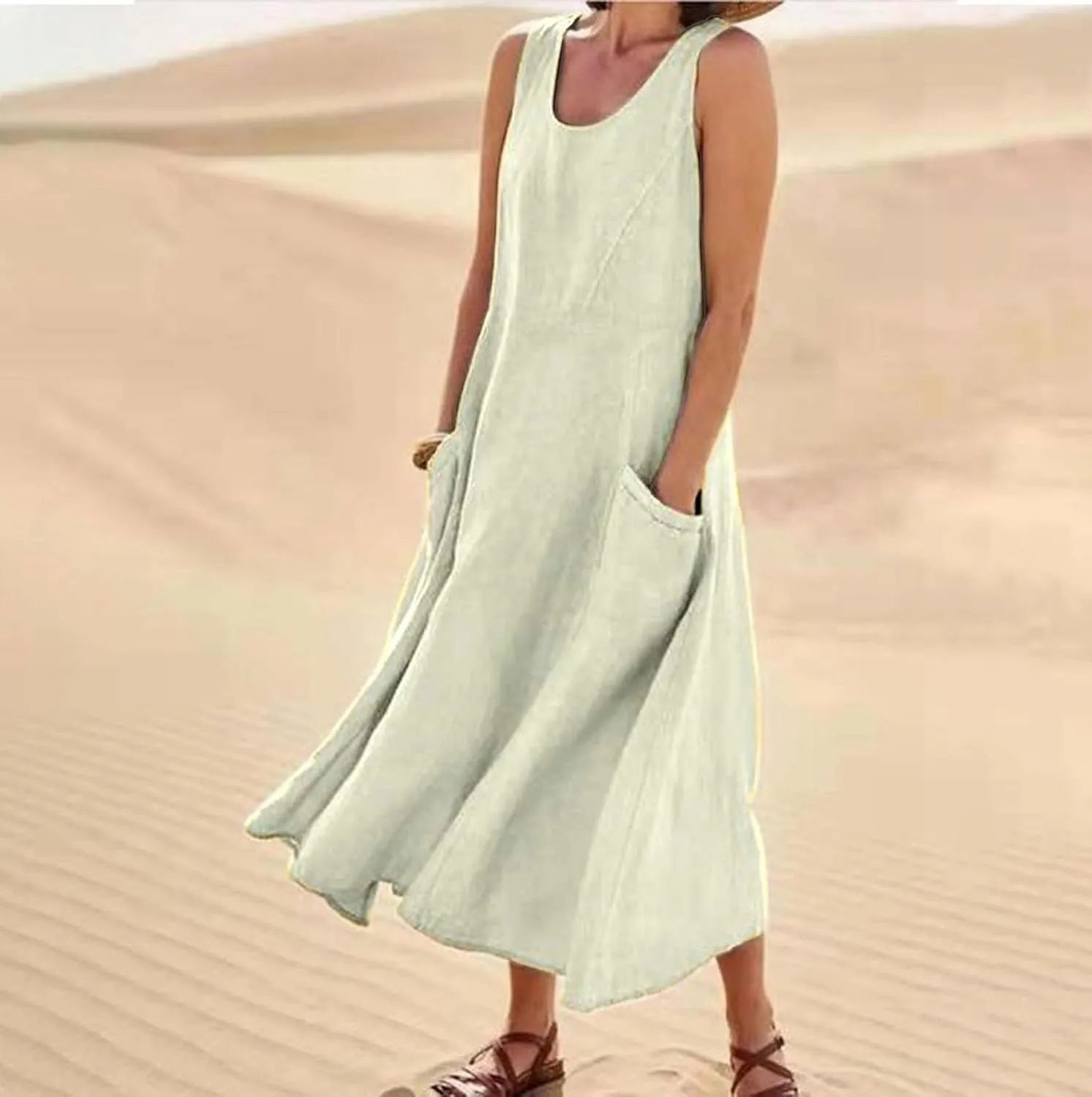 Womens Summer Maxi Dresses 2025 Loose Sleeveless Sundress Spaghetti Strap A-Line Flowy Vacation Maxi Long Dress