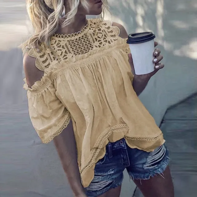 Yeknu Women Sexy Sleeveless Hollow Out Blouse Summer Loose Lace Patchwork Cotton Blouse Shirt Casual O-Neck Solid White Blusa Tops 5XL