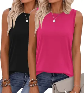 Zeagoo Womens Summer Tops Dressy Casual High Neck Sleeveless Shirts Basic Loose Fit Tank Tops Beach Vacation 2 Pack