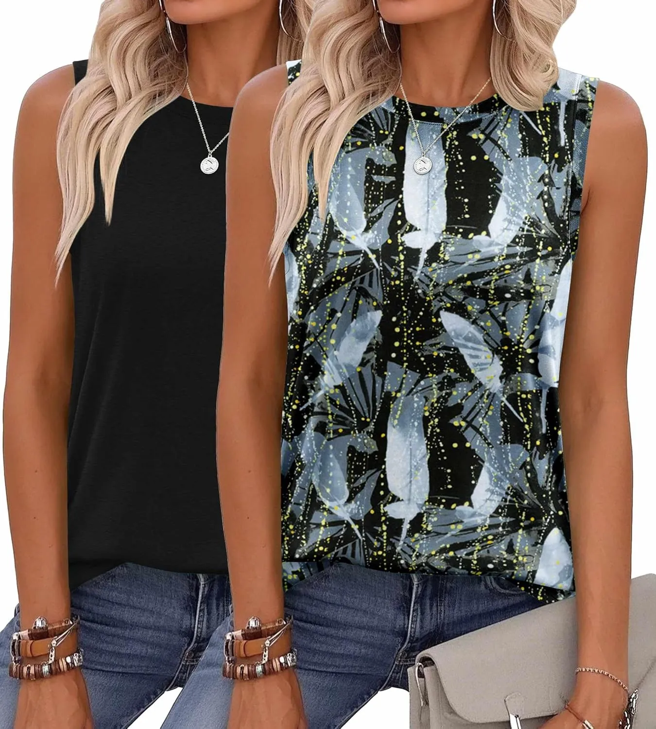 Zeagoo Womens Summer Tops Dressy Casual High Neck Sleeveless Shirts Basic Loose Fit Tank Tops Beach Vacation 2 Pack