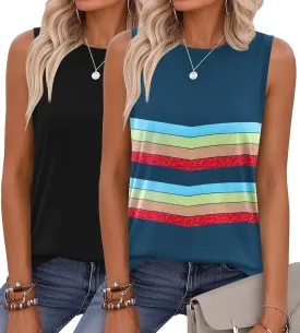Zeagoo Womens Summer Tops Dressy Casual High Neck Sleeveless Shirts Basic Loose Fit Tank Tops Beach Vacation 2 Pack
