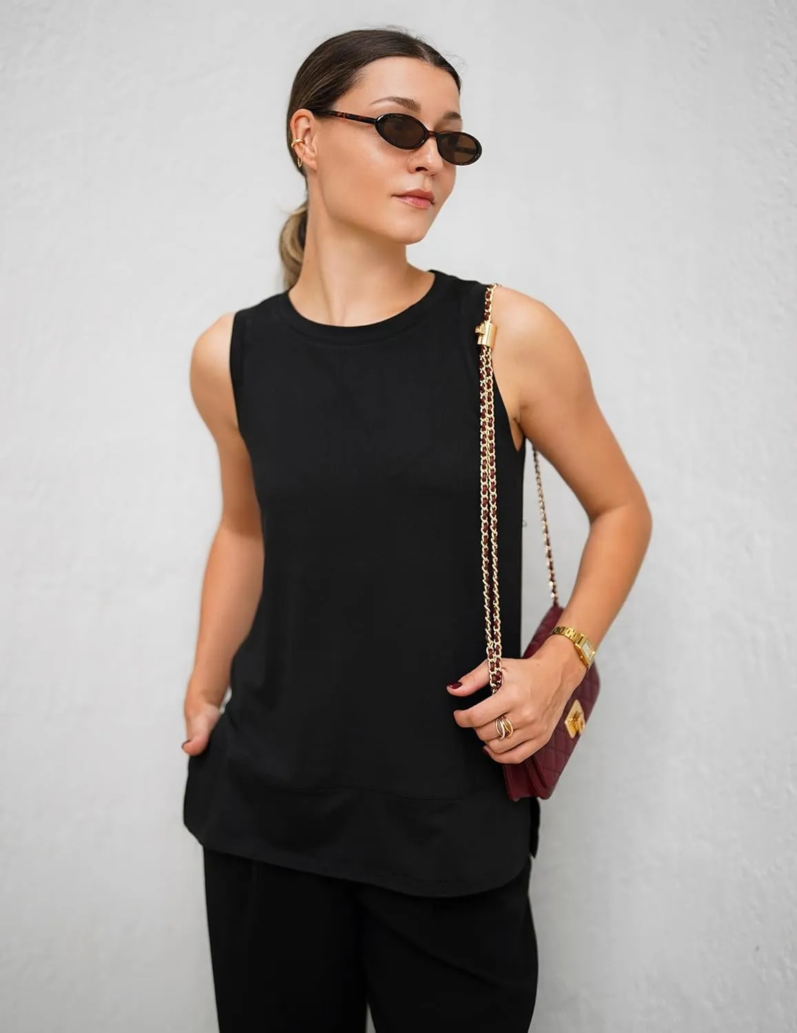 Zeagoo Womens Summer Tops Dressy Casual High Neck Sleeveless Shirts Basic Loose Fit Tank Tops Beach Vacation 2 Pack